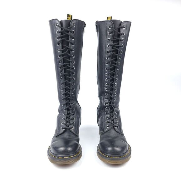 RARE Dr. Martens 11919 1B60 20 Eye Tall Zip Lace Up Combat Boots Women's 7 Black - Picture 1 of 11